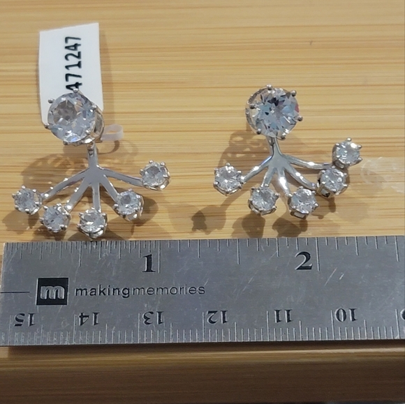 Sterling Silver White CZ 3 Piece Dangle Earrings NWT - Picture 5 of 6